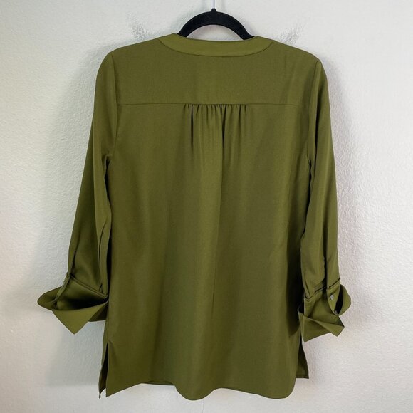 J Crew Womens Small Moss Green Blouse 3/4 Sleeve Shirt Top V Neck - Picture 11 of 12